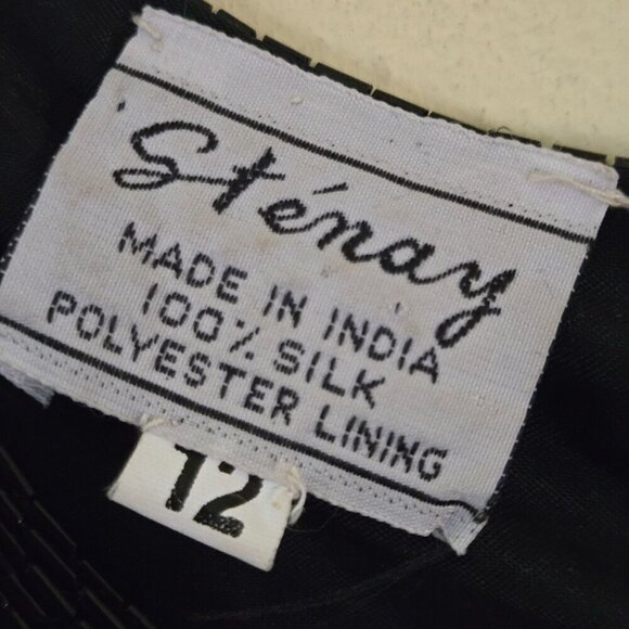 Stenay Vintage NWT Deadstock 100% Silk Beaded Made In India Midi Dress Size 12 - Picture 6 of 6